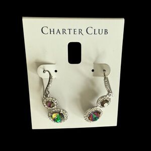 Charter Club Silver Iridescent Multicolor Crystal Double Drop Dangle Earrings